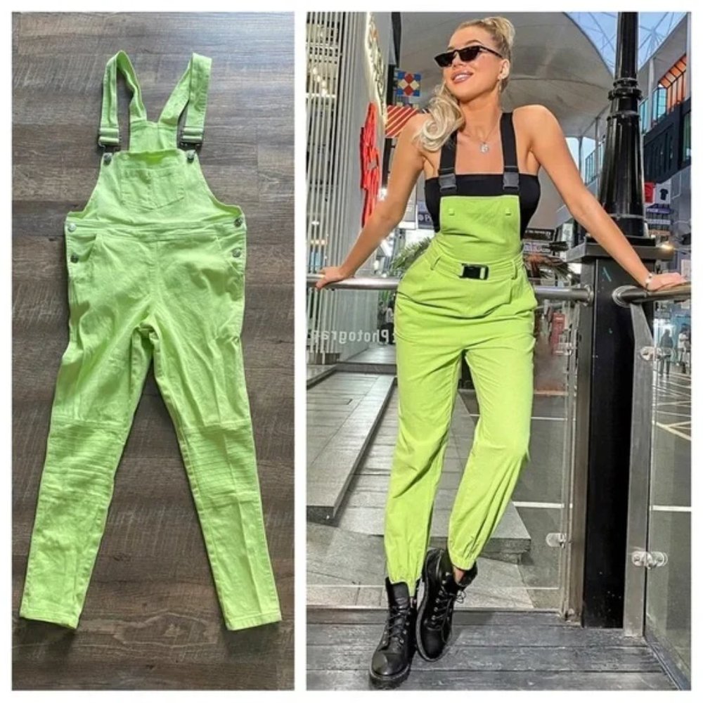 Neon Overalls Highlighter Green Bright Moto Pants Small